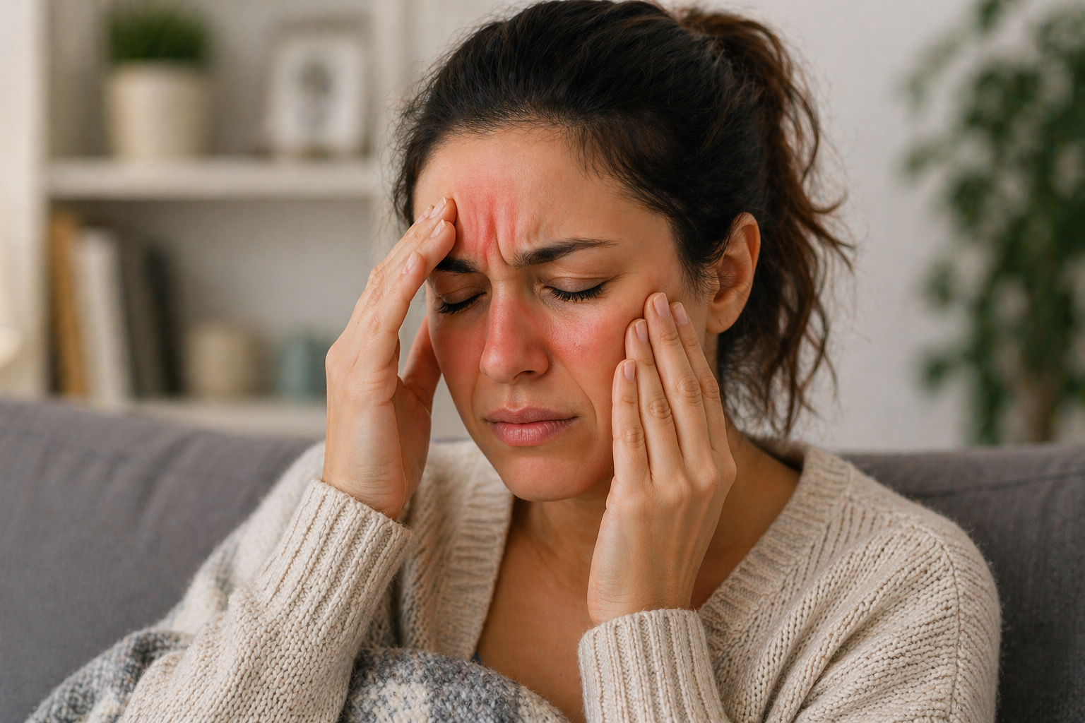 Facial pressure from sinus infection or cold symptoms.