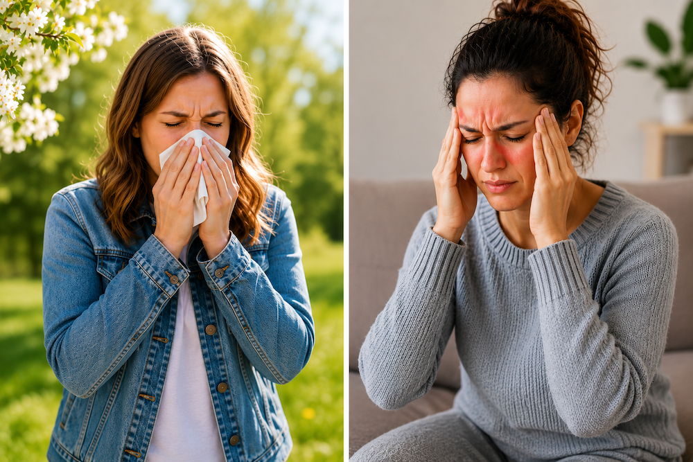 Seasonal allergies versus sinus infection symptoms comparison.