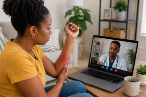 Virtual urgent care visit for rash or bug bite evaluation.